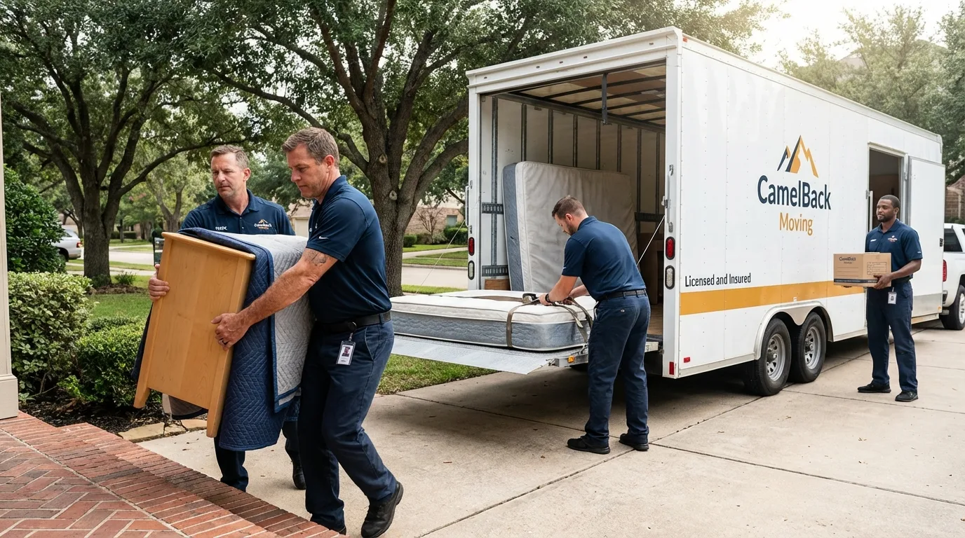 Crew loading residential truck for cross-state move from Collinsville, CT
