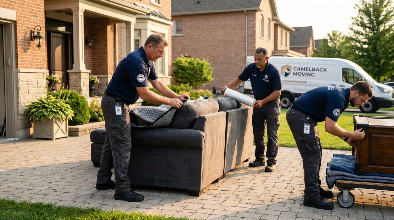 Large estate moving crew wrapping furniture in Collinsville, CT